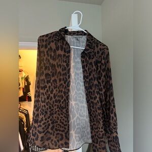 H&M cheetah button up top